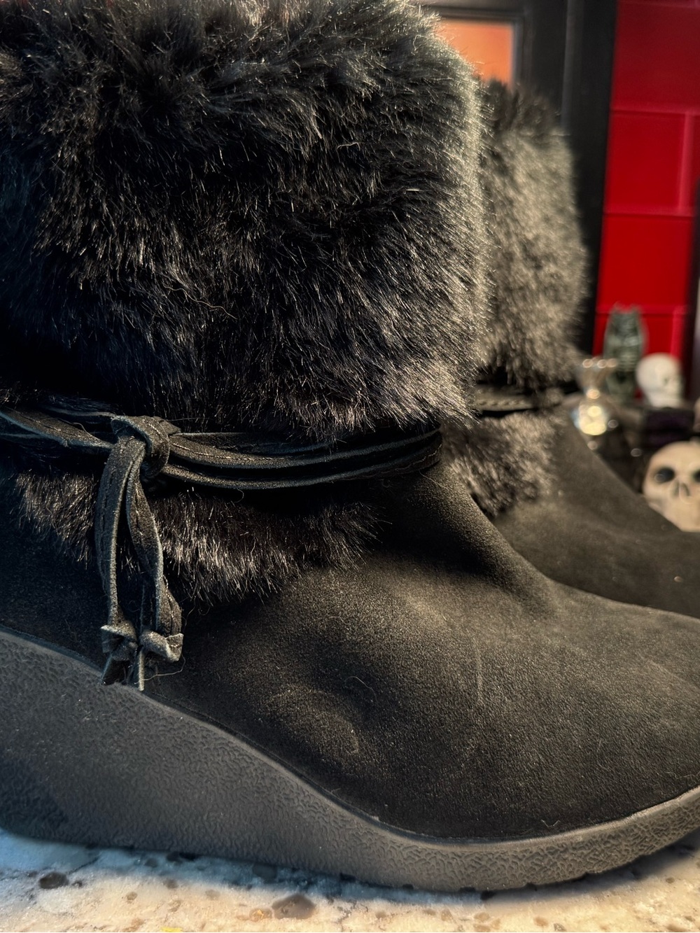 BearPaw Black Faux Fur Ankle Booties